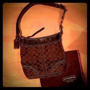 Coach Signature Brown Canvas Bag with Leather Trim